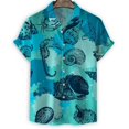 thumbnail image 1 of Cartoon Sea Animals Fish 3d Print Shirt Men StarShells Pattern Short Sleeve Tees Fashion Summer Button Lapel Blouse Tops, 1 of 5