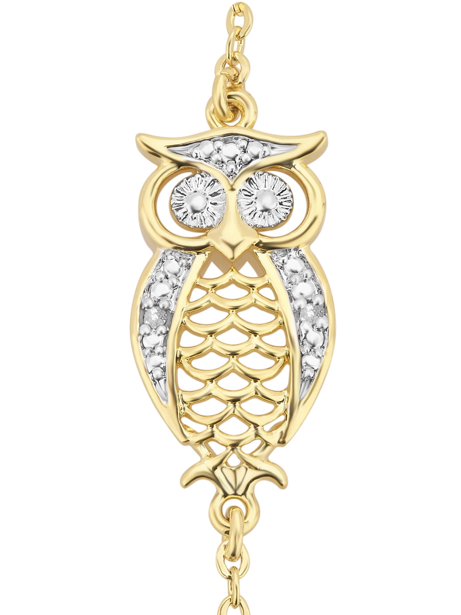 Arista Round Diamond Accent Women's Owl Charm Bracelet in Two Tone over Brass, 7"