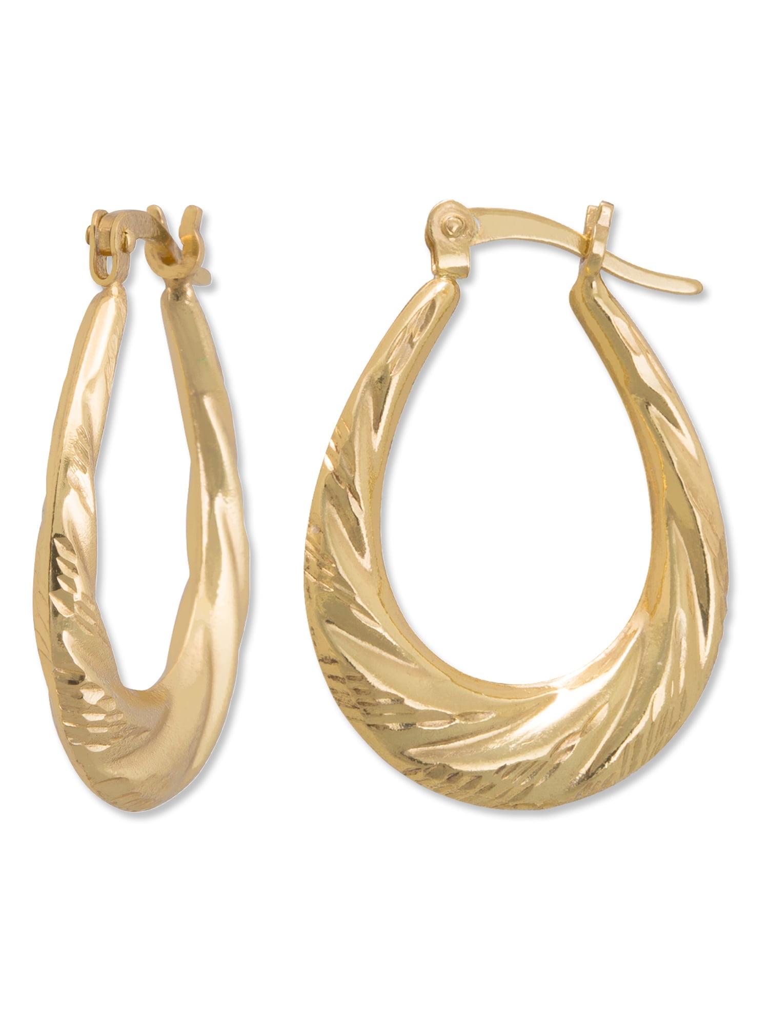 Brilliance Fine Jewelry Yellow Gold Sterling Silver Fluted Oval Hoop Earrings