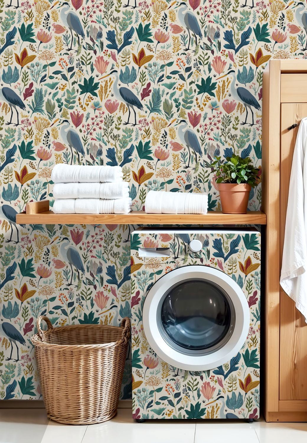 Vintage Peel and Stick Wallpaper Floral Botanical Herons Vibrant Foliage Wall Mural 17.7in x 9.8ft Self Adhesive Removable Wall Paper Renter Friendly Wallpaper for Nursery Bedroom Cabinets
