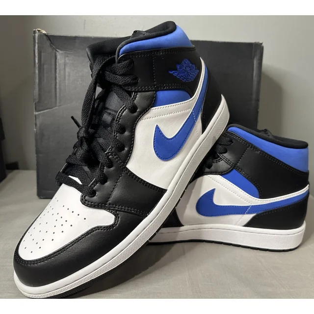 Ni - ke Air Jordan 1 Mid White Black Racer Blue 554724-140 Men’s Size 12