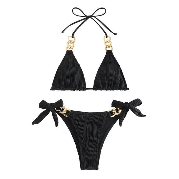JIAYUE Women Swimsuit Sets Halter Neck Solid Color Triangle Bikini Sexy Lace Up Sleeveless Two Piece Summer Female Swimwear