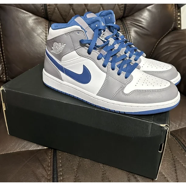 Ni - ke Ni - ke Air Jordan 1 Mid Cement Grey True Blue Men AJ1 Size 10 Shoes DQ8426-014