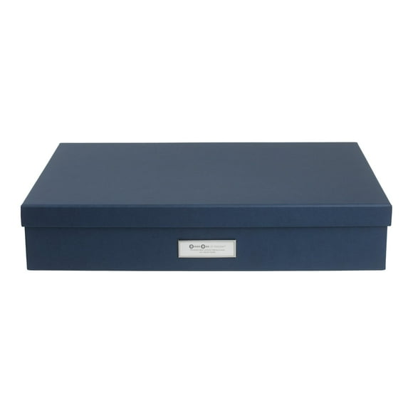 Bigso Sverker Canvas Fiberboard Legal and Art Storage Box | Scrapbook Storage Box for Loose Papers and More | Durable Document Boxes with Lid and Leather Handle | 17.1’’ x 12.2’’ x 3.3’’ | Blue