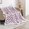 thumbnail image 2 of Sherpa Throw Blanket Fleece Blanket with Checkered Pattern Soft Thick Blanket for Couch, Bed, Sofa Luxurious Warm and Cozy for All Seasons (Purple, 50"x60"), 2 of 6