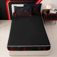 thumbnail image 4 of Erosebridal Glowing Abstract Print Zipper Queen Comforter Set with Fitted Sheet and 2 Pillowcases for Boys Men, Blue Red Square Triangle Zipper Bedding Set, Black Reversible, 4pcs, 4 of 7
