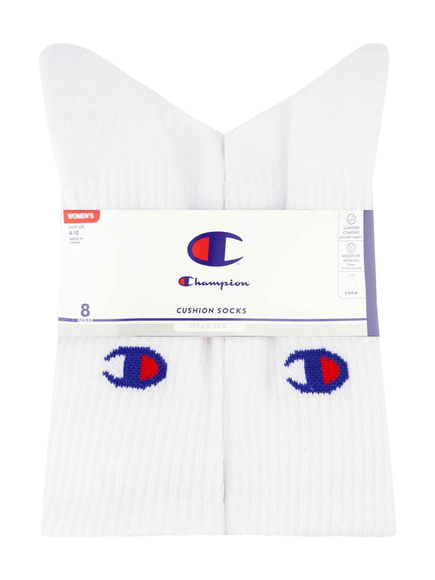 Champion Women’s Wear 360 Cushioned Crew Socks, 8 Pack, Sizes 4-10
