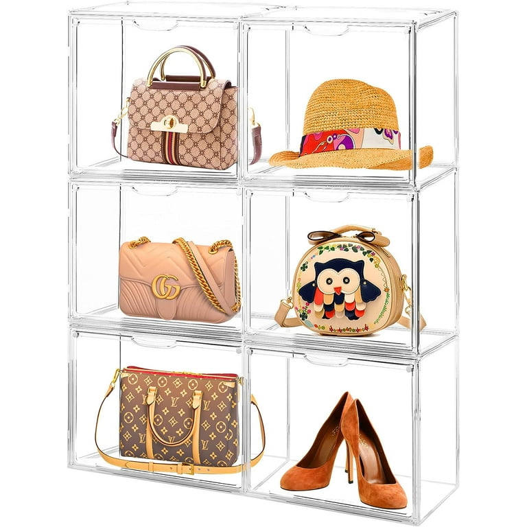 Handbag Storage Organizers, 3 Packs Clear Acrylic Display Case for Purse  and Handbag, Purse Organizer Box for Closet, Stackable Storage Organizer Box  with Magnetic Door for Clutch, Wallet, Toys : : Bags