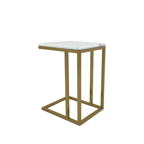 Rectangular End Table with White Marble Top and Matte Gold Base
