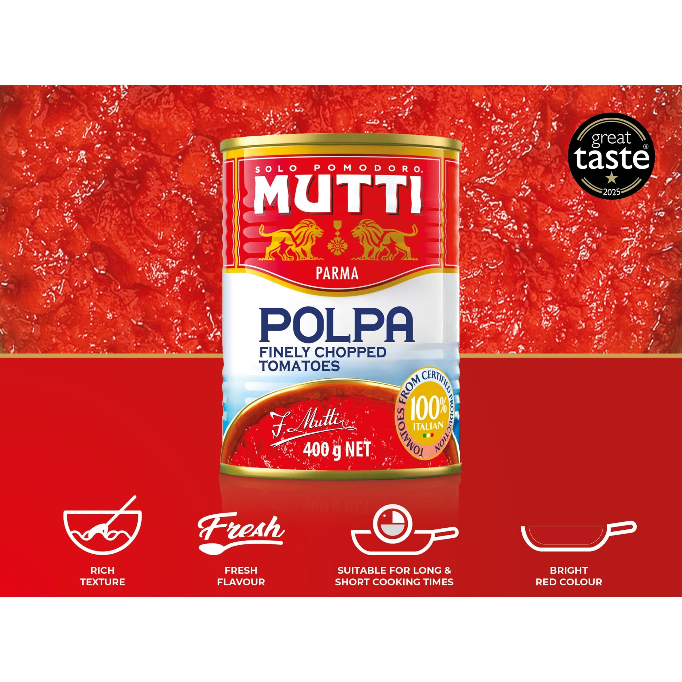 Mutti Finely Chopped Tomatoes 400g, Imported from Britain