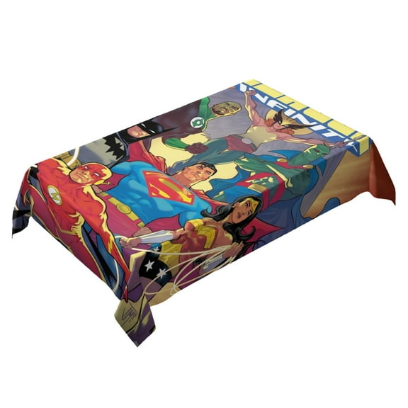 Justice League-theme square tablecloth has an iconic print, fits most tables, and is easy to care for perfect gifts for fans friends and family，55" x 71"（140*180cm）