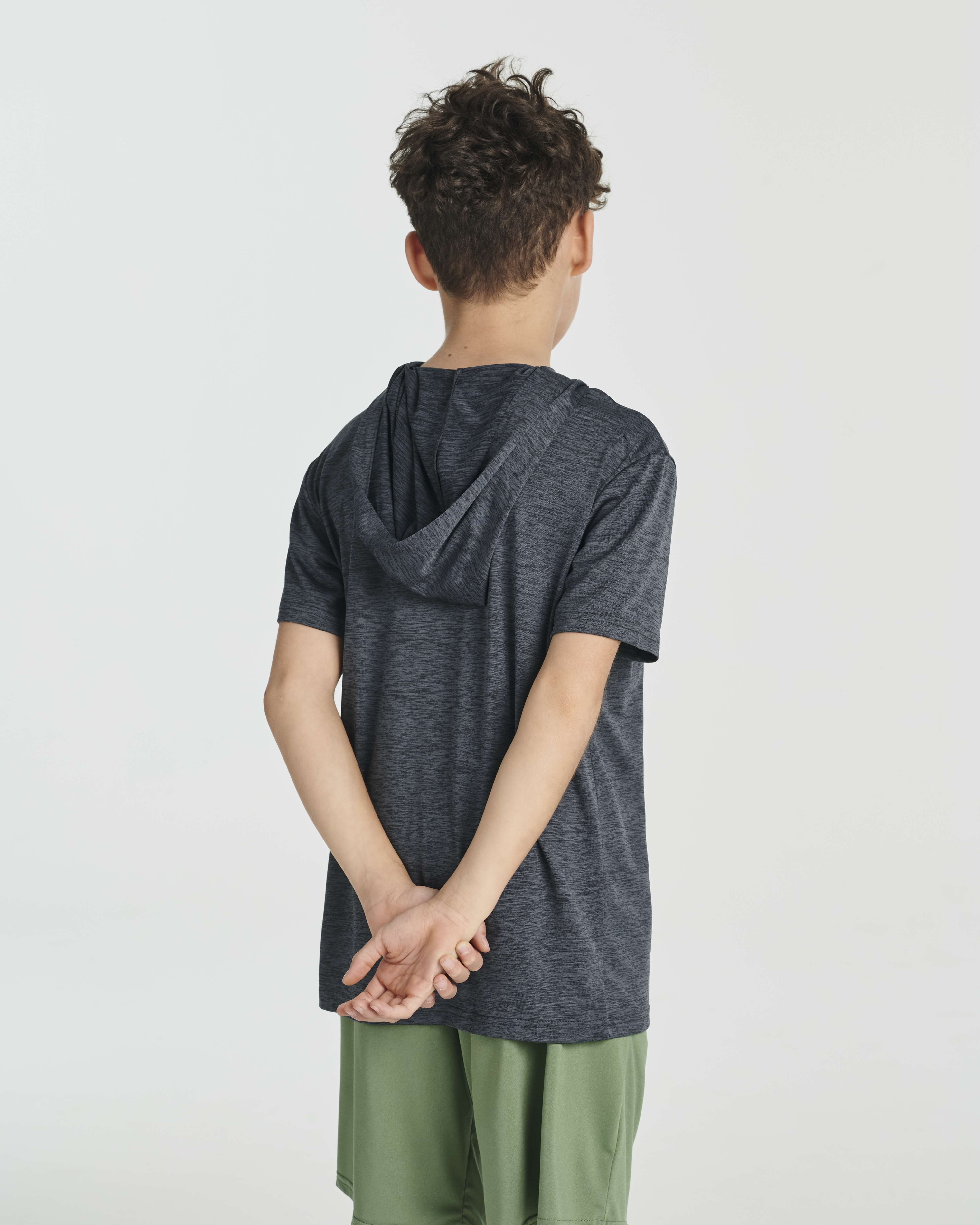 Real Essentials 3 Pack: Boys Dry-Fit Youth Teen Active Athletic Short Sleeve Workout Hoodie - Hooded Pullover Shirts