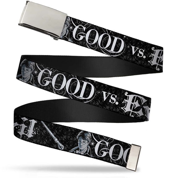 Blank Chrome 1.0" Buckle Harry Potter Good Vs. Evil Black White Webbing Web Web Belt 1.0" Wide