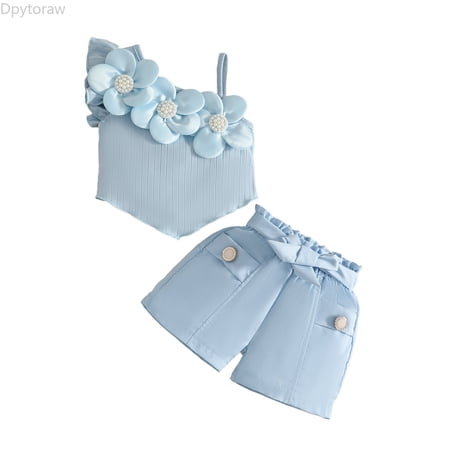 Dpytoraw Summer Toddler Girls Sleeveless Floral Vest T Shirt Tops Shorts Outfits Girls Cotton Shorts Sets Size 18-24 Months