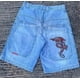 thumbnail image 1 of Pantalones cortos de mezclilla holgados con estampado de alas góticas para hombre, pantalones cortos de mezclilla con patrón de gran tamaño, moda popular de calle alta, verano de los años 2000, y2k, 1 of 5