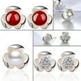 thumbnail image 5 of Jiaroswwei Flower 925 Sterling Silver Ear Studs Rhinestone Ball Earrings Wedding Jewelry, 5 of 8