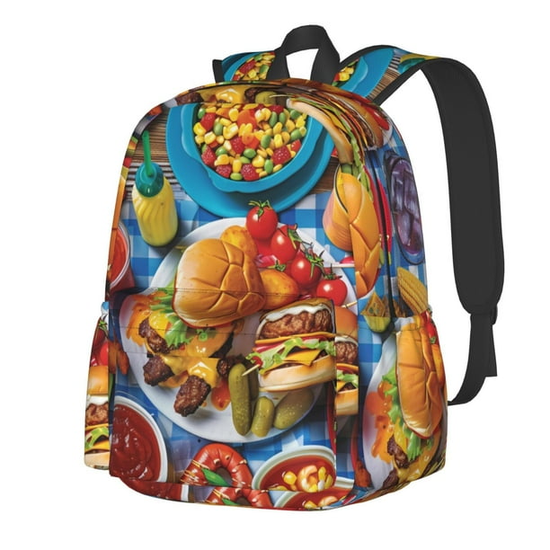 Disketp Vibrant Picnic Food Spread Mochila Escolar de Gran Capacidad y Peso Ligero, Mochila de Viaje Ideal para Escuela, Trabajo y Uso Diario, Cómoda y con Estilo