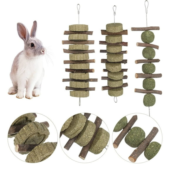 AOWOO 3PCS Bunny Chew Toys for Teeth Grinding, Rabbits Treats Timothy Grass Cake to Improve Dental Health,  for Rabbits Hamsters Guinea Pigs Chinchillas