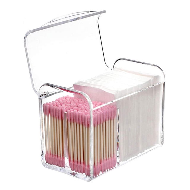 2 pack Holder Dispenser for Cotton Ball Swab, Cotton Round Pads, Floss,3 Compartment Plastic Apothecary Jars,Bathroom Organization and Storage,Vanity Organizers and Storage,Clear (oniy box)