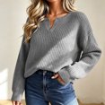 thumbnail image 7 of Xdegoge Womens V Neck Ribbed Knit Sweater Slouchy Loose Fit Long Sleeve Pullover Tops Casual Chunky Drop Shoulder Jumper Fall Winter Warm Cozy Knitwear, 7 of 7