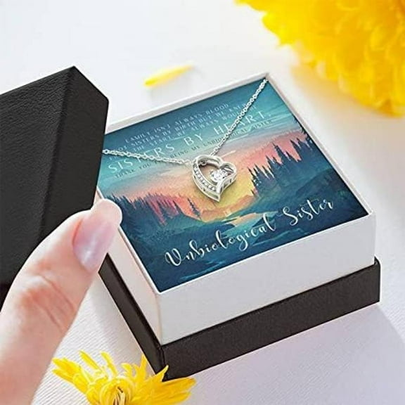 Unbiological Sister Necklace, Best Friend Gift Jewelry, Long Distance, Quotes, Friends Christmas idea for sister, Birthday, Graduation Sister By heart
