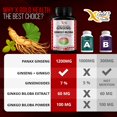 Korean Red Panax Ginseng 1200mg + Ginkgo Biloba - Extra Strength Root Extract Powder Supplement w/High Ginsenosides Vegan Capsules for Energy, Performance & Focus Pills for Men & Women