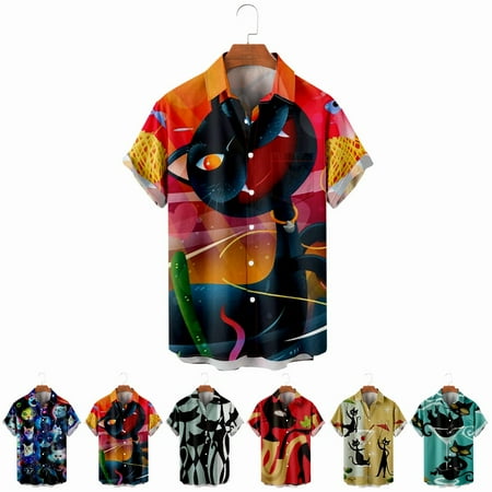 

LANLIN Youth Adult Cats Collared Shirt & Top with Chest Pocket Lightweight Bowling Shirts for Boys 5-14 Years