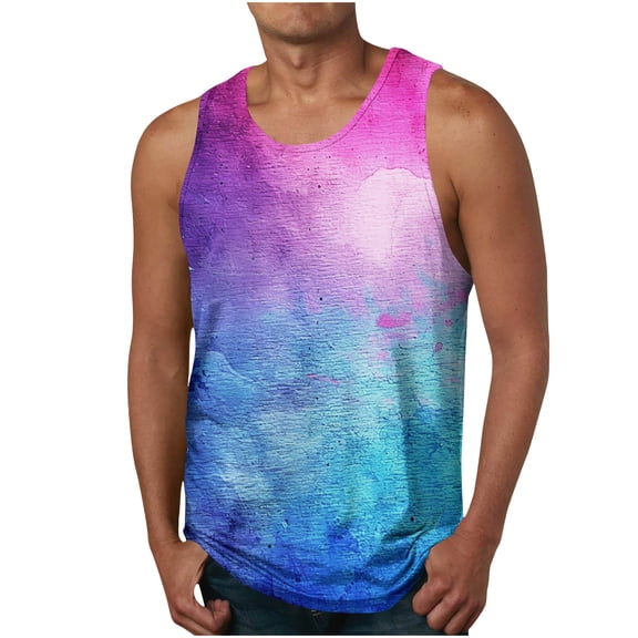 Mineart Men's Crew Neck Tie Dye Gradient Print Tank Top Beach Tank Tops Sleeveles Summer Sports Tops (M-6XL)