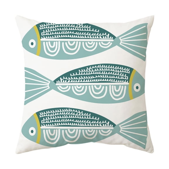 HOARBOEG Fish Print Decorative Throw Pillow Cover Coastal Cushion Case with Hidden Zipper Closure for Sofa Couch Bedroom Ocean Theme Home Decor