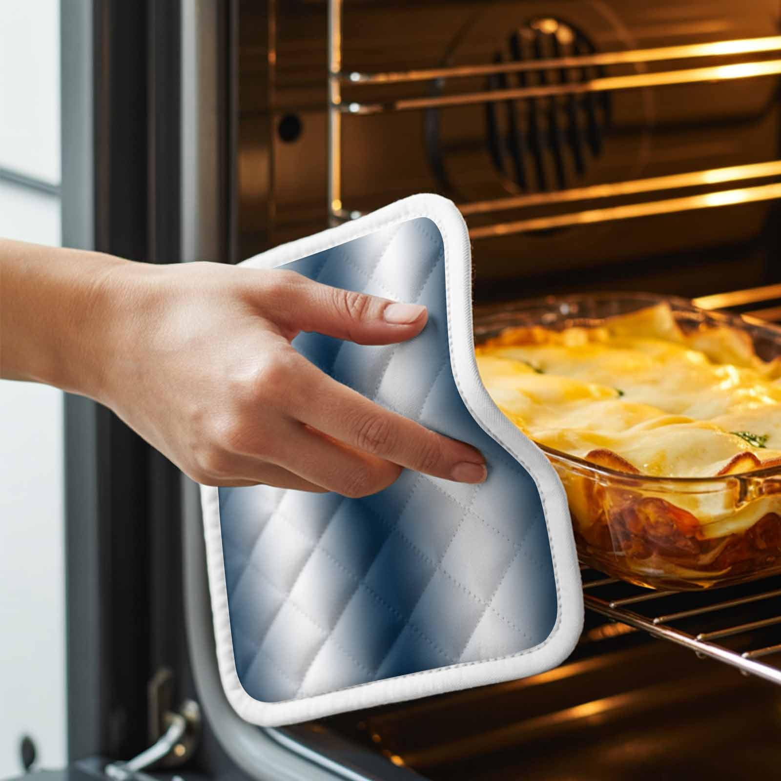 Ombre Dark Blue Pot Holders for Kitchen Heatproof Potholder, 3 Pack Gradient White Abstract Minimalist Stripe Hot Pads Multipurpose Oven Pads Cloth Potholders Trivet for Cooking Baking