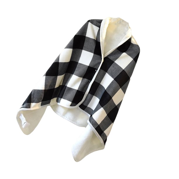 Naiovety Mantas portátiles de terciopelo de doble cara, patrón de rejilla con capucha, chal cálido, manta con botón, alfombra para dormir, hogar y Suministros térmicos Rejilla blanca negra Naiovety HA071574-04