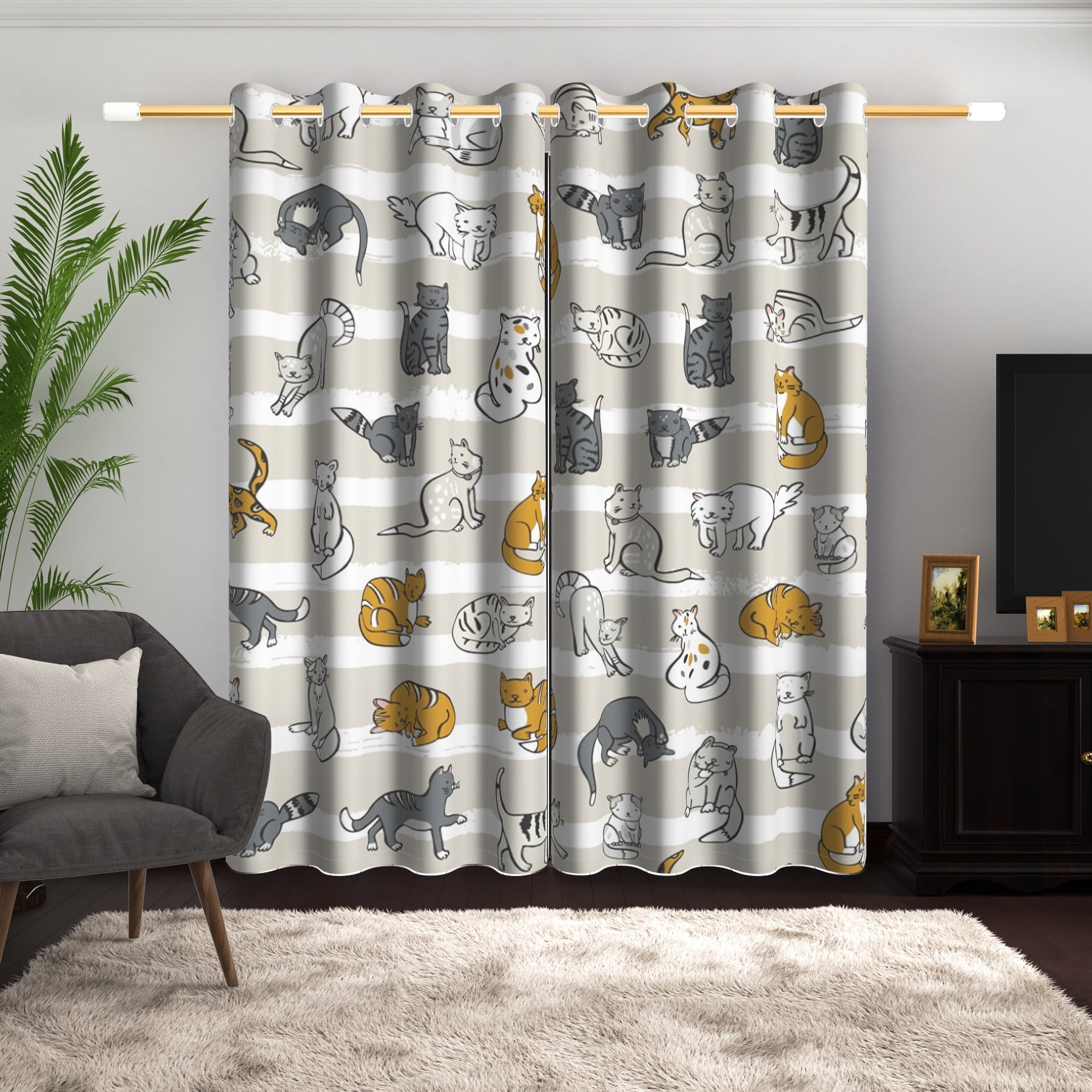 Lfeey Cartoon Cat Print Blackout Curtains, Room Darkening for Kids Bedroom, 42x84 in, 2 Panels