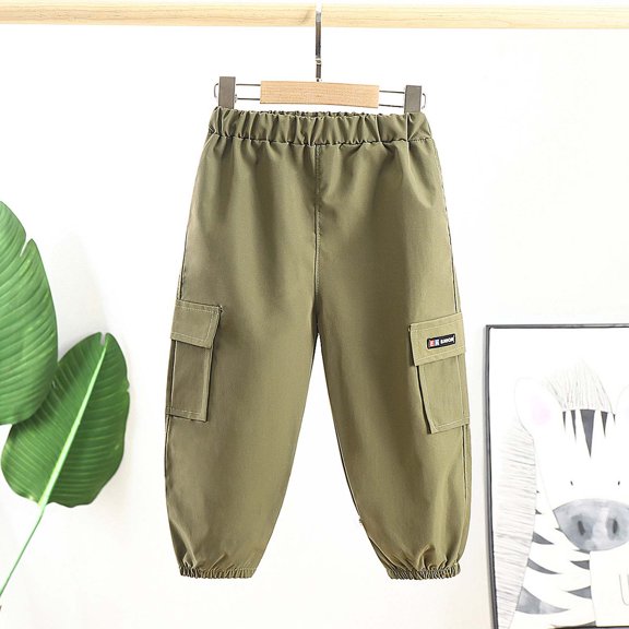 NAISIBABY Boys Cargo Pants, Elastic Waist Solid Color Casual Kids Causal Pants Army Green 6-12Months