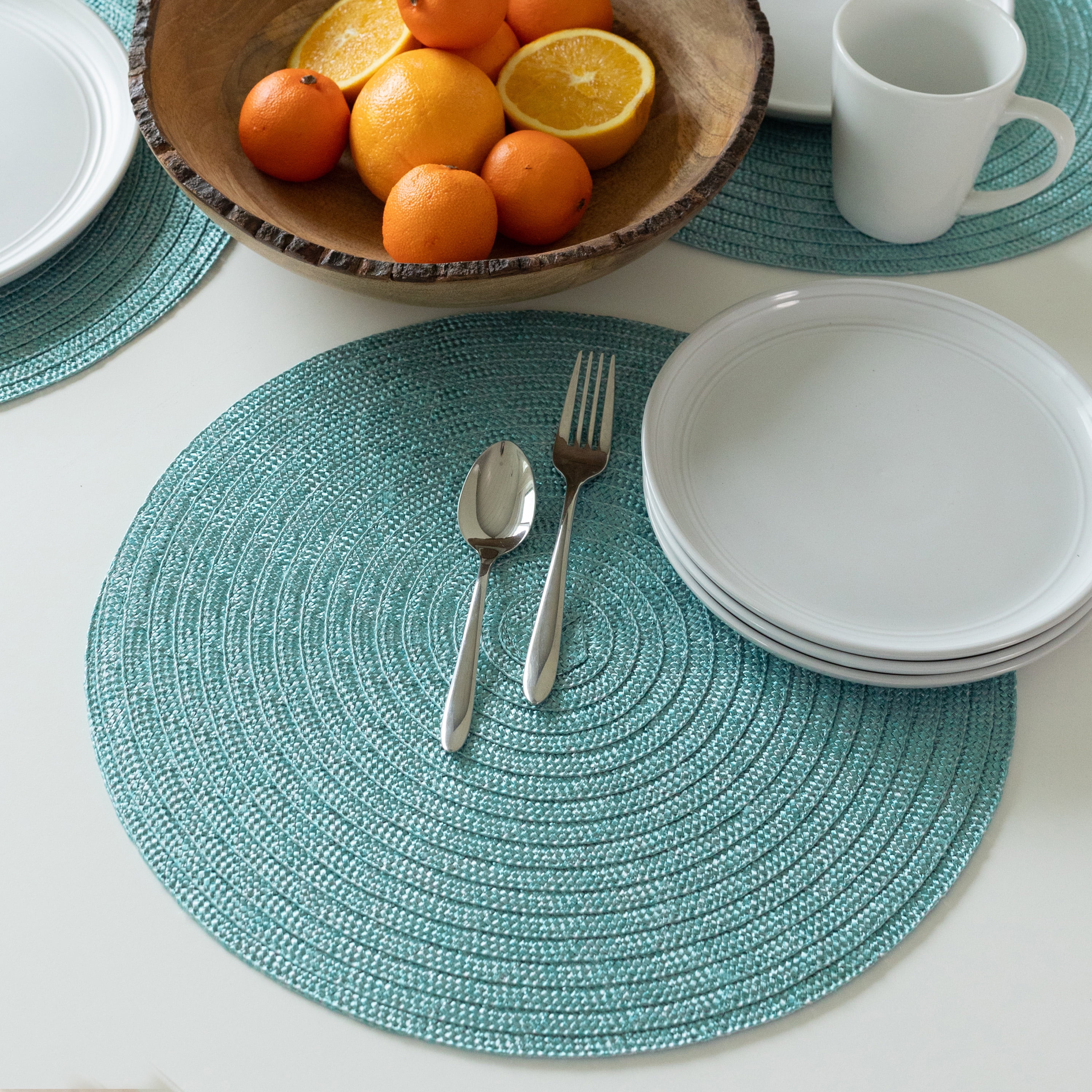 (2 pack) Mainstays Lava Round Table Placemat, 100% Polyester, Teal, 15 in