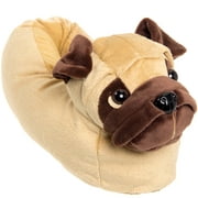 Animal Slippers - Plush Pug Dog Slippers by Silver Lilly (Light Brown, Large)