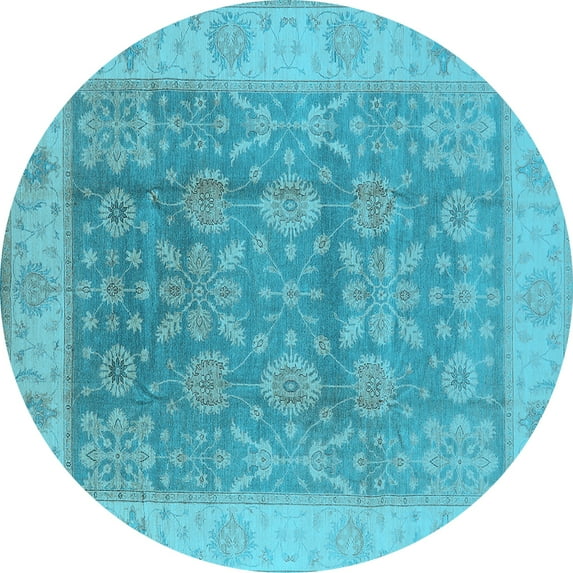 Ahgly Company Indoor Round Oriental Light Blue Traditional Area Rugs, 3' Round