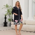 thumbnail image 2 of Zipper Lightweight Robes for Women 3/4 Sleeve Summer Housecoats for Women Zipper Front Knee Length Vintage Floral Print Plus Size Pajama Sleepwear with Pockets Black M, 2 of 8