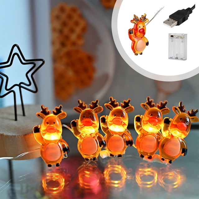 Xihbxyly Guirnalda de Luces Navideñas con Forma de Ciervo, Led Blanco Cálido, 20 Luces de Reno, Opciones de Batería y Usb, Decoración Navideña para Interiores y Exteriores, Perfecta para Sala de Esta