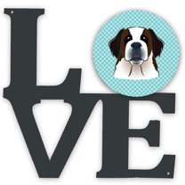 Carolines Treasures BB1184WALV Checkerboard Blue Saint Bernard Metal Wall Artwork LOVE 12X12 multicolor