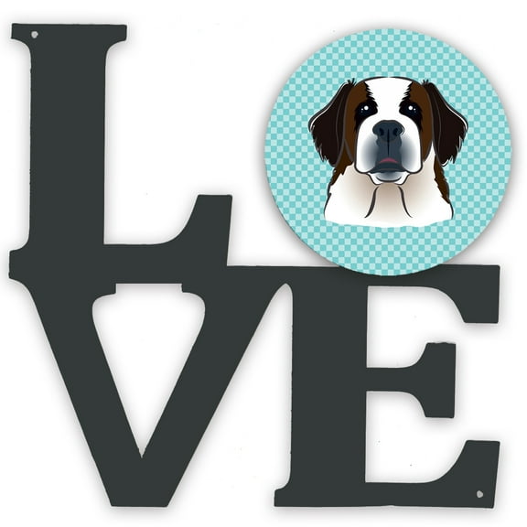 Carolines Treasures BB1184WALV Checkerboard Blue Saint Bernard Metal Wall Artwork LOVE 12X12 multicolor