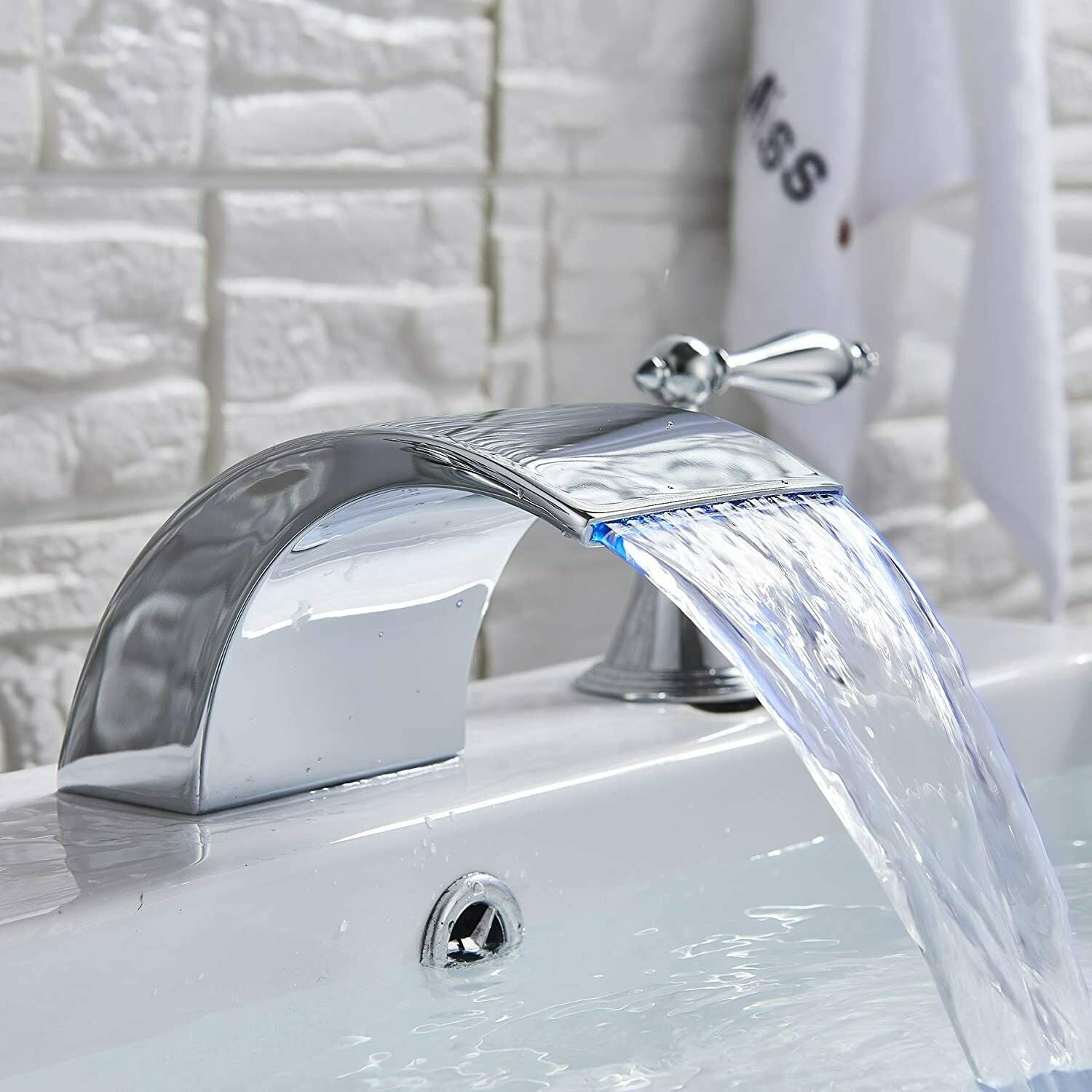Senlesen Chrome LED Waterfall Basin Sink Faucet 8'' Widespread Mixer Tap