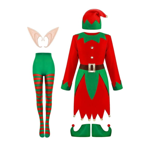 Christmas Elf Costumes Dress up Clothes Set for Holiday Birthday Mardi Gras XXL for 160to170cm