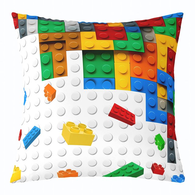 Erosebridal Building Blocks Cushion Covers for Sofa, Rectangle Geometry Throw Pillow Covers for Bed, 24x24, Cartoon Decor
