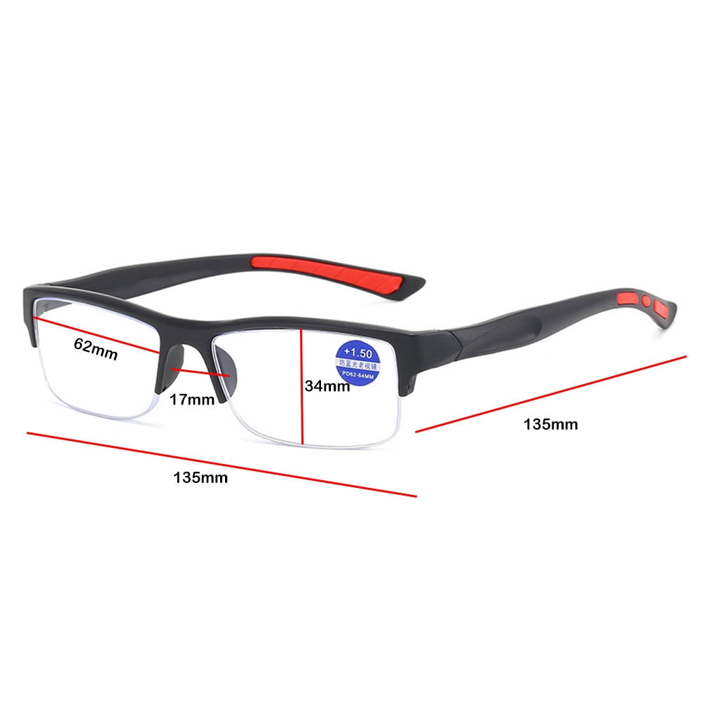 3 Pack Mens Half Rimless Sport Reading Glasses +2.0, Blue Plastic Readers 2.0