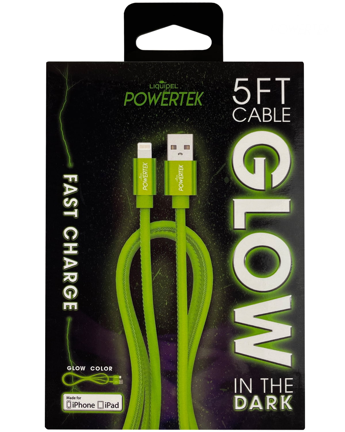 Liquipel Powertek Glow in Dark Cable lightning - Green 