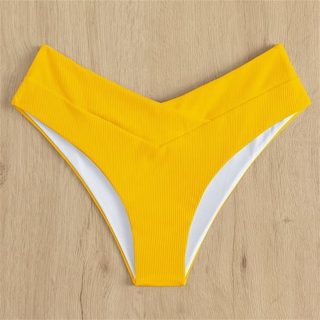 DondPO Swim Shorts Women Womens Swimsuits Women s V Cut High Waisted Swim Bottom Hipster Ribbed High Cut Bikini Swimsuit Bottom Thong Bikini Swim Pants for Women Yellow XL
