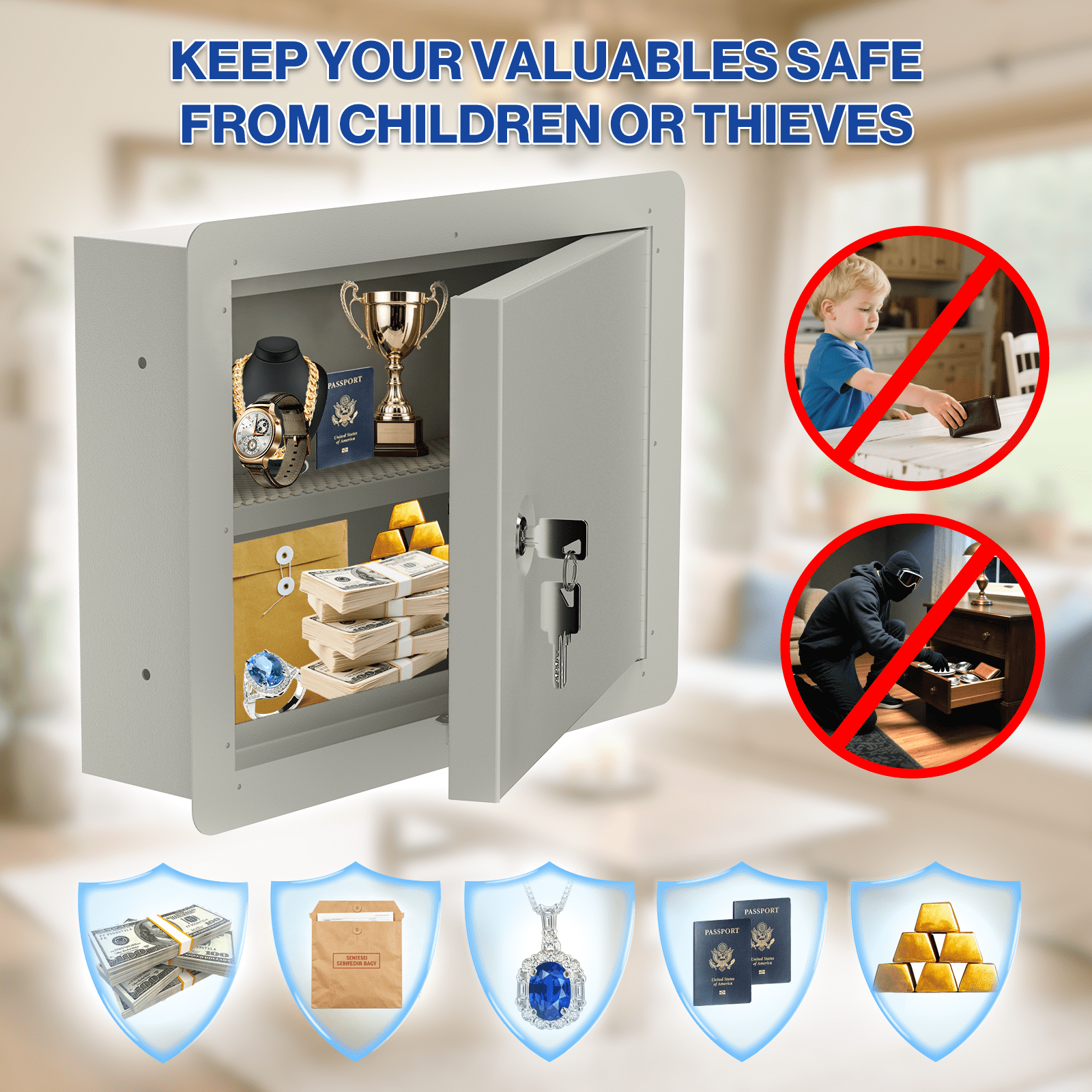 POCHAR In Wall Money Safe with Key Lock - Heavy Duty Steel In Wall Safe
