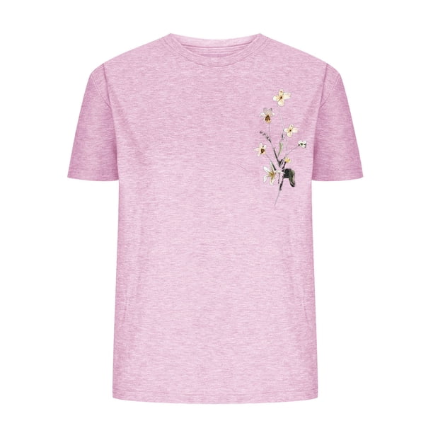 Tops de Manga Corta de las Mujeres, Cuello Redondo Impreso, Camiseta de Manga Corta para las Mujeres