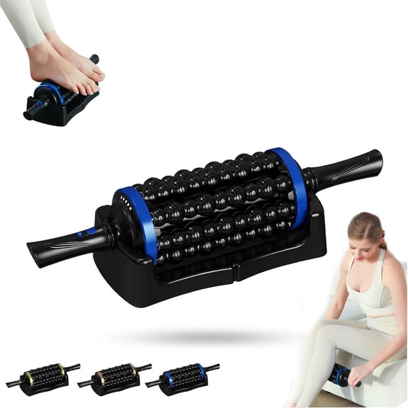 Electric Rolling Percussion Massager with Hands-Free Base, Adjustable Intensity Rechargeable Electric Fascia Roller Massager for Back Legs Feet, Body Massage Tool for Exercise Recovery (Blue)