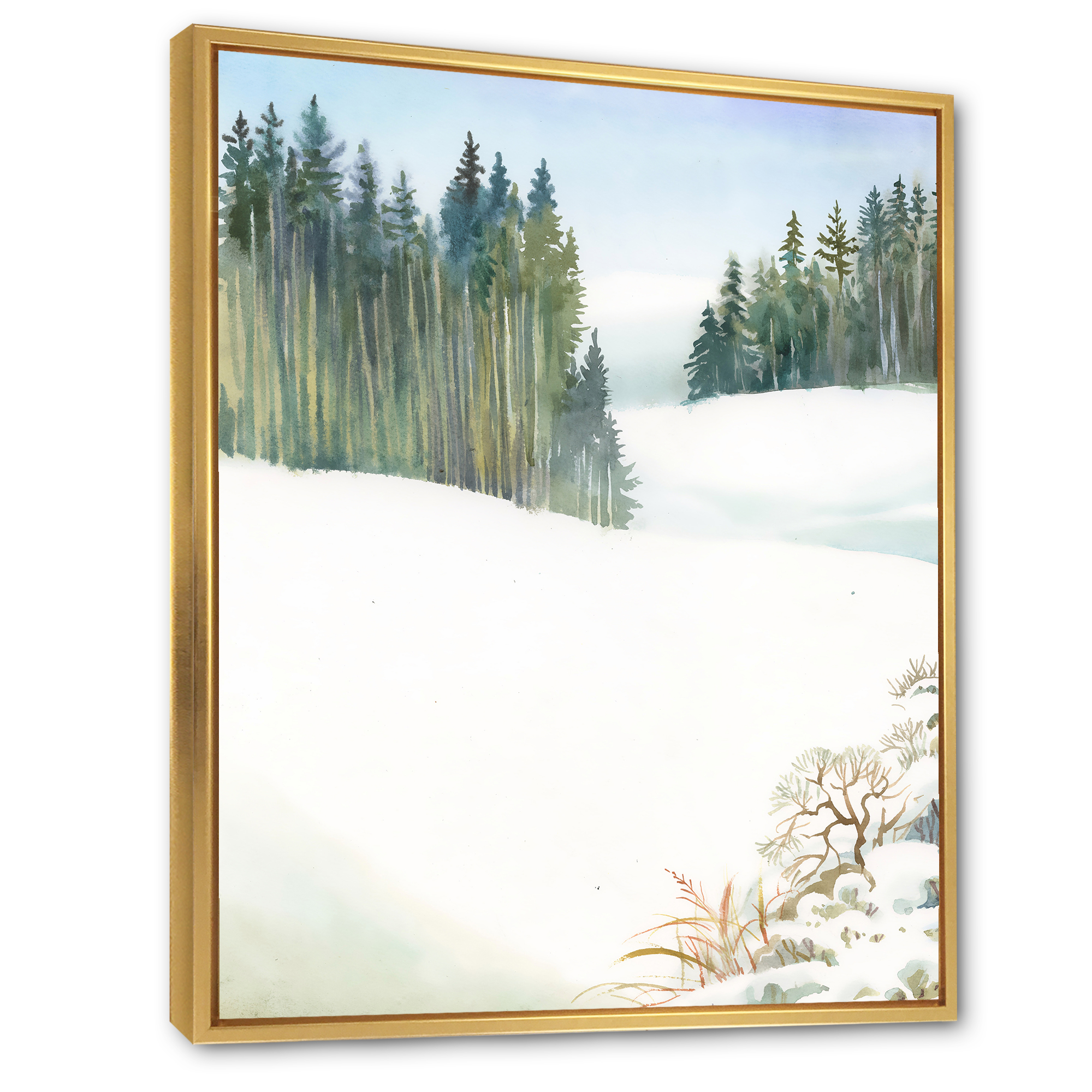 Designart 'Pine Forest In Snowy Winter Mountains' Traditional Framed Canvas Wall Art Print